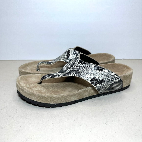 Vince Padma Leather Platform Sandals Gray Slip-On Open Toe Snakeskin Women's 9M - Picture 4 of 9